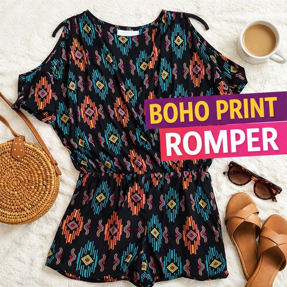 Boho Aztec Print Romper New York & Company Medium Festival Vacation Outfit